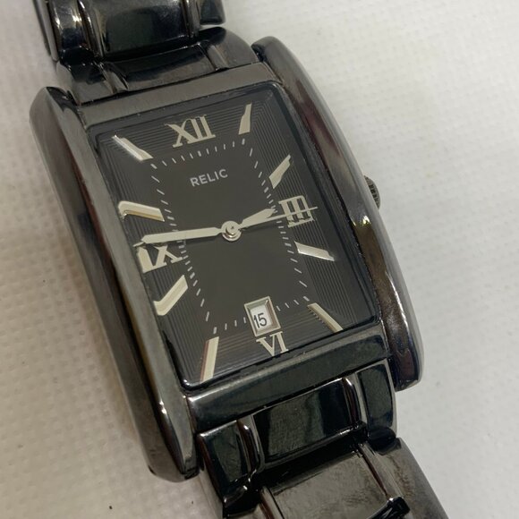Relic men black tone watch date 50MWR 31mm rectangle case Quartz 8” running - Picture 2 of 8